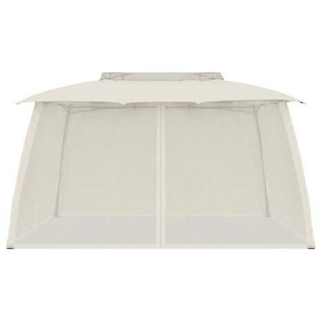 Prieel zijwanden van gaas en dubbel dak 3,93x2,93 m staal cr&egrave;me 3