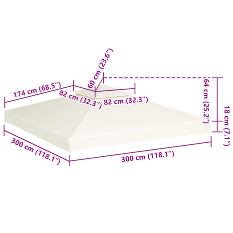 Vervangend tentdoek prieel 310 g/m&sup2; 3x3 m cr&egrave;mewit 6
