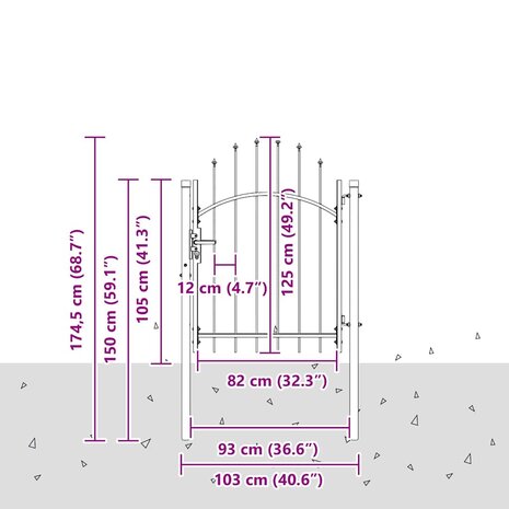 Tuinpoort met slot Grijs 125 x 100 cm Staal 7