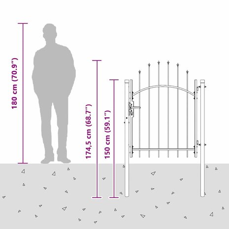 Tuinpoort met slot Grijs 125 x 100 cm Staal 8
