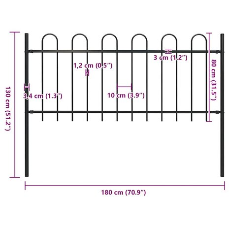 Tuinhek met ringtop staal 181x80 cm zwart 5