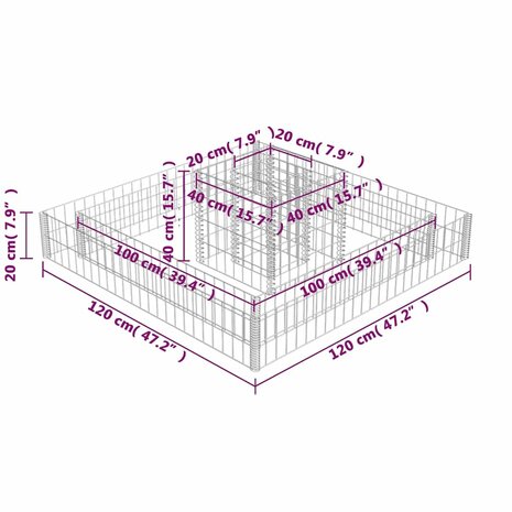 Gabion plantenbak 120x120x20 cm gegalvaniseerd staal 7