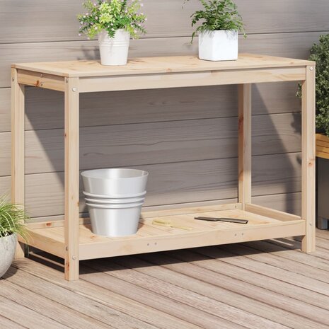 Oppottafel met schap 108x50x75 cm massief grenenhout 1