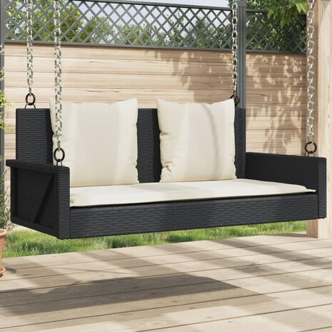 Schommelbank met kussens zwart 119x56x48 cm poly rattan 1