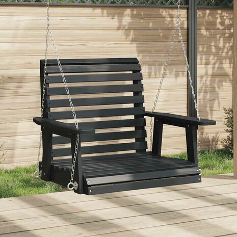 Tuinschommelstoel met metalen kettingen massief vurenhout zwart 1