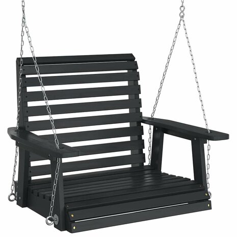 Tuinschommelstoel met metalen kettingen massief vurenhout zwart 2