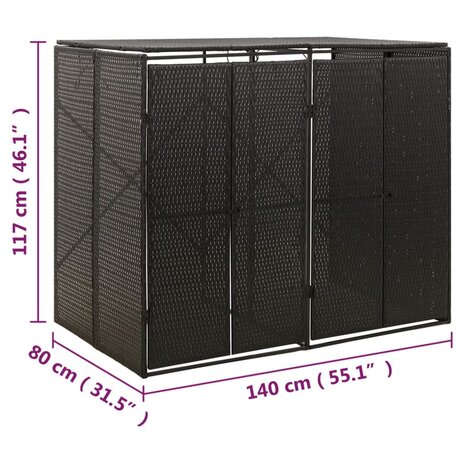 Containerberging dubbel 140x80x117 cm poly rattan zwart 7