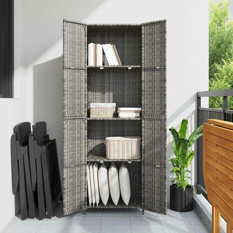 Tuinkast 59x40x180 cm poly rattan grijs 3