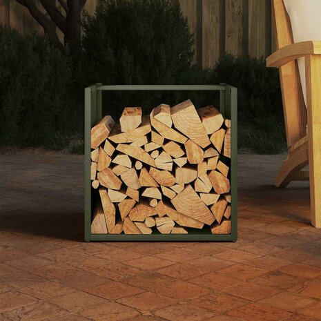 Brandhoutrek 40x40x40 cm koudgewalst staal olijfgroen 3