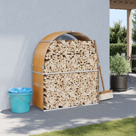 Haardhoutopslag 120x45x140 cm gegalvaniseerd staal houtlook 1