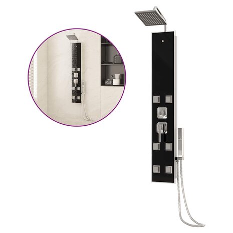 Douchepaneel 18x45,5x130 cm glas zwart  2