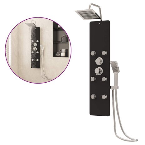 Douchepaneel 25x47,5x130 cm glas zwart  2