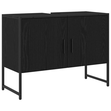 Badkamermeubelset Wandgemonteerd 2 pcs Zwart Bewerkt hout 5