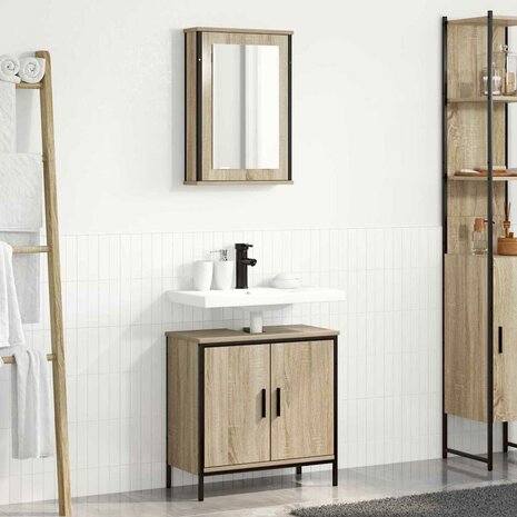 Badkamermeubelset met plank met opslag 2 pcs Bruin Bewerkt hout 4