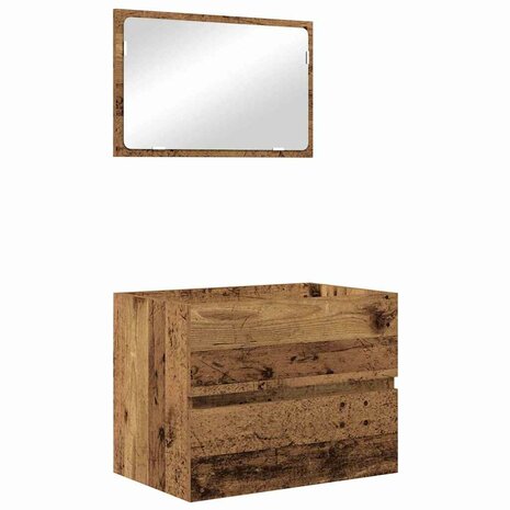 Badkamermeubelset 2 pcs Oud Hout Geperst Hout en Metaal 2