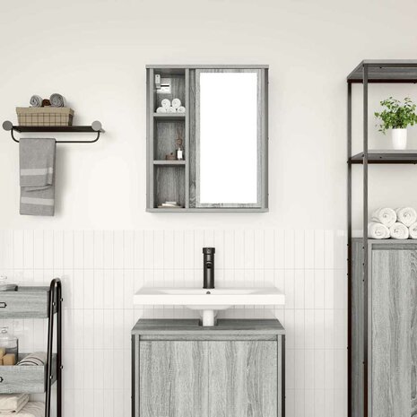Badkamerwandkast met spiegel 50x21x60 cm Sonoma grijs 3