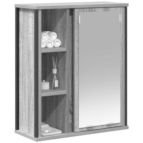 Badkamerwandkast met spiegel 50x21x60 cm Sonoma grijs 4