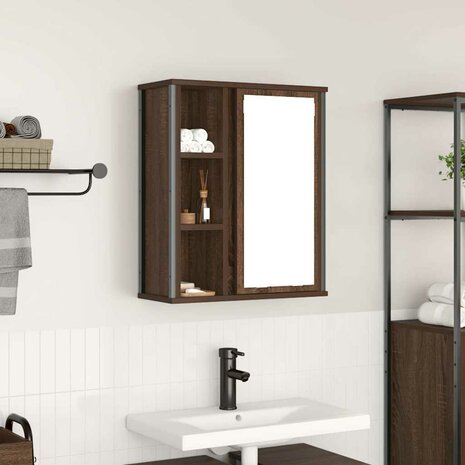 Badkamerwandkast met spiegel 50x21x60 cm bruin eikenkleurig 1