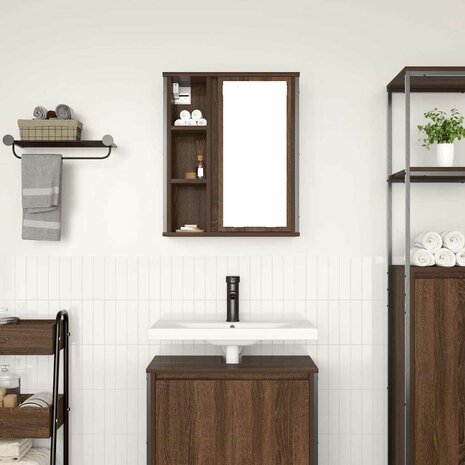 Badkamerwandkast met spiegel 50x21x60 cm bruin eikenkleurig 3