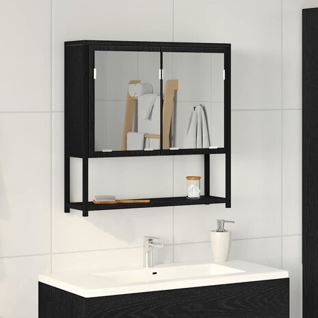 Spiegelkast met plank Zwart Eiken 60 x 16 x 60 cm Bewerkt hout 1