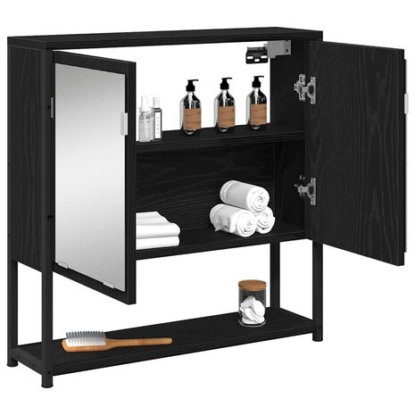 Spiegelkast met plank Zwart Eiken 60 x 16 x 60 cm Bewerkt hout 3