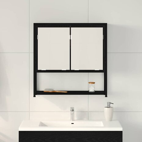Spiegelkast met plank Zwart Eiken 60 x 16 x 60 cm Bewerkt hout 4