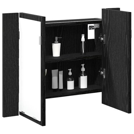 Badkamer spiegelkast Zwart Eiken 60 x 12 x 45 cm Bewerkt hout 3