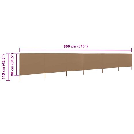 Windscherm 6-panelen 800x80 cm stof taupe 6