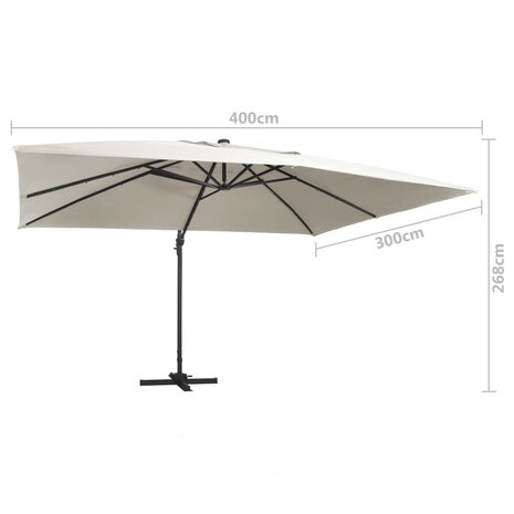 Zweefparasol met LED en aluminium paal 400x300 cm zandkleurig 9