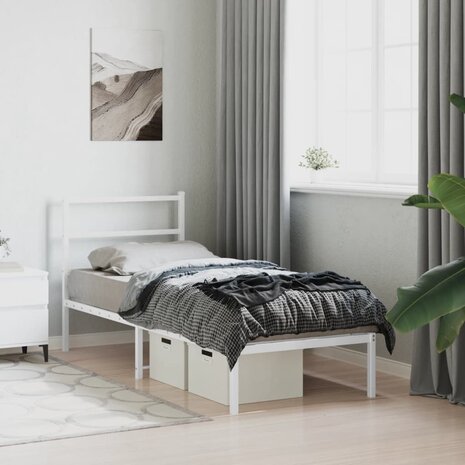 Bedframe met hoofdbord zonder matras metaal wit 75x190 cm 4