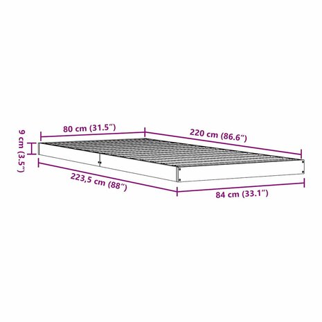 Bedframe Wit 213.5 x 104 x 9 cm Massief grenenhout 9