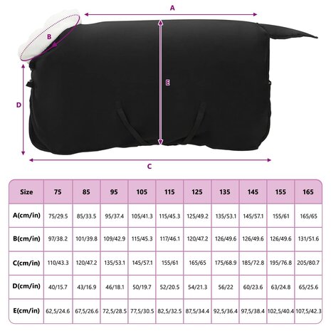 Paardendeken Zwart 85 cm Polar fleece 9