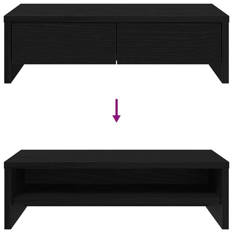 Monitorstandaard met lades, zwart eiken, 50x27x15 cm, bewerkt hout 9