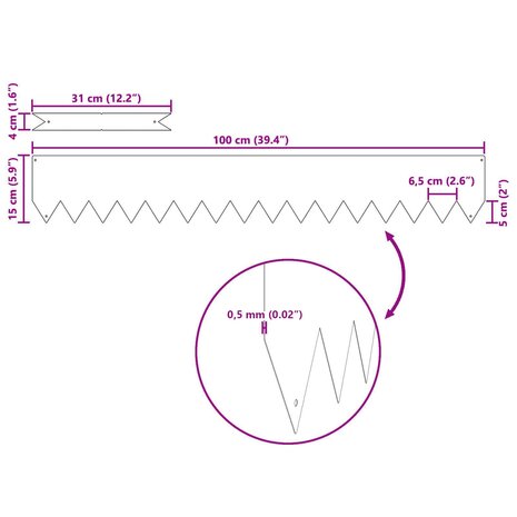 Tuinrand 10 pcs Zilver 100 x 0.05 x 20 cm Gegalvaniseerd staal 7