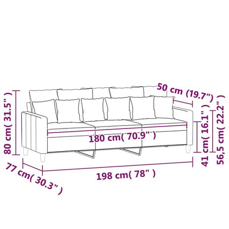 Driezitsbank 180 cm fluweel cr&egrave;mekleurig 8
