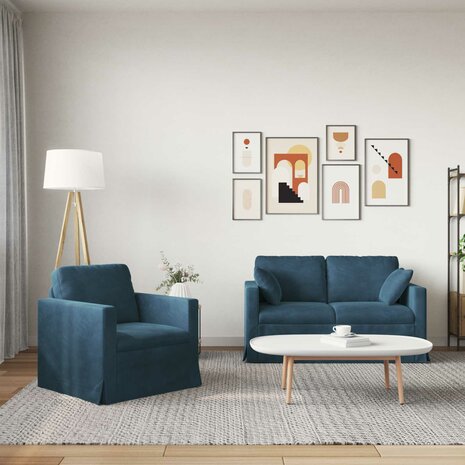 Bankstel 2 pcs Blauw 138 x 78 x 80 cm Fluweel 3