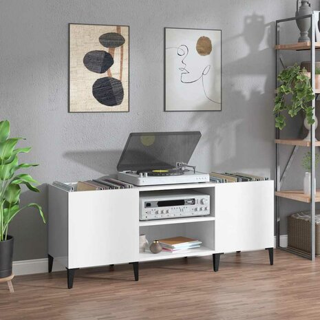 Platenkast 121x38x48 cm bewerkt hout hoogglans wit 1