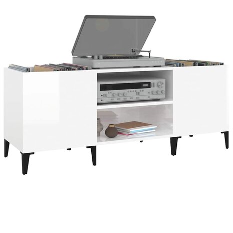 Platenkast 121x38x48 cm bewerkt hout hoogglans wit 4