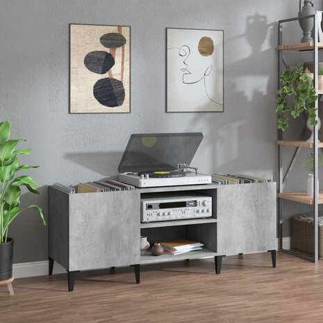 Platenkast 121x38x48 cm bewerkt hout betongrijs 1