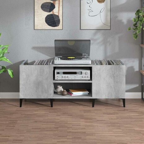 Platenkast 121x38x48 cm bewerkt hout betongrijs 3