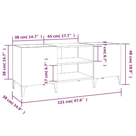 Platenkast 121x38x48 cm bewerkt hout betongrijs 8