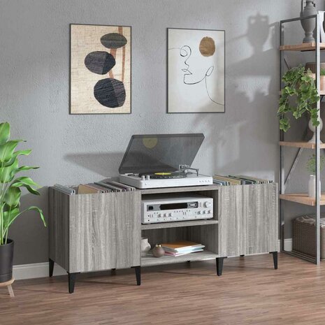 Platenkast 121x38x48 cm bewerkt hout grijs sonoma eikenkleurig 1