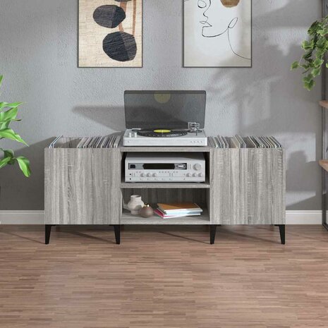 Platenkast 121x38x48 cm bewerkt hout grijs sonoma eikenkleurig 3