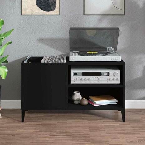Platenkast 84,5x38x48 cm bewerkt hout zwart 3