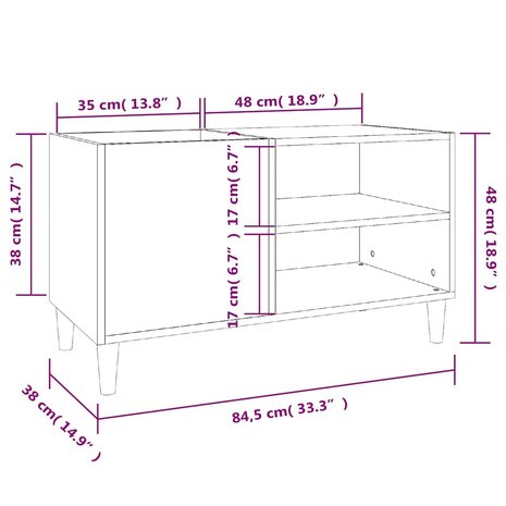 Platenkast 84,5x38x48 cm bewerkt hout zwart 8