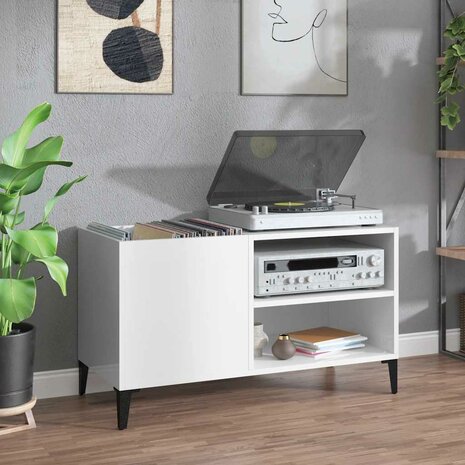 Platenkast 84,5x38x48 cm bewerkt hout hoogglans wit 1