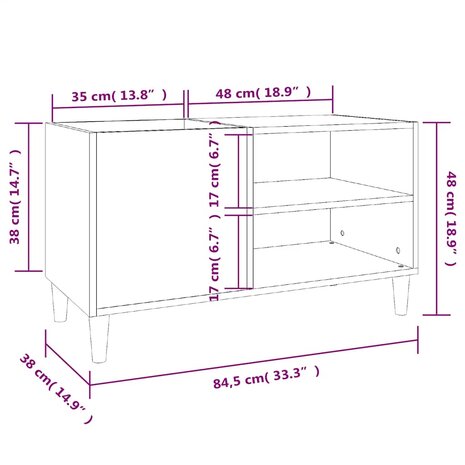Platenkast 84,5x38x48 cm bewerkt hout betongrijs 8