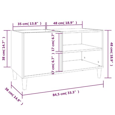 Platenkast 84,5x38x48 cm bewerkt hout gerookt eikenkleurig 8