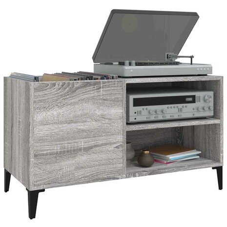 Platenkast 84,5x38x48 cm bewerkt hout grijs sonoma eikenkleurig 4