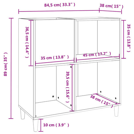 Platenkast 84,5x38x89 cm bewerkt hout betongrijs 9